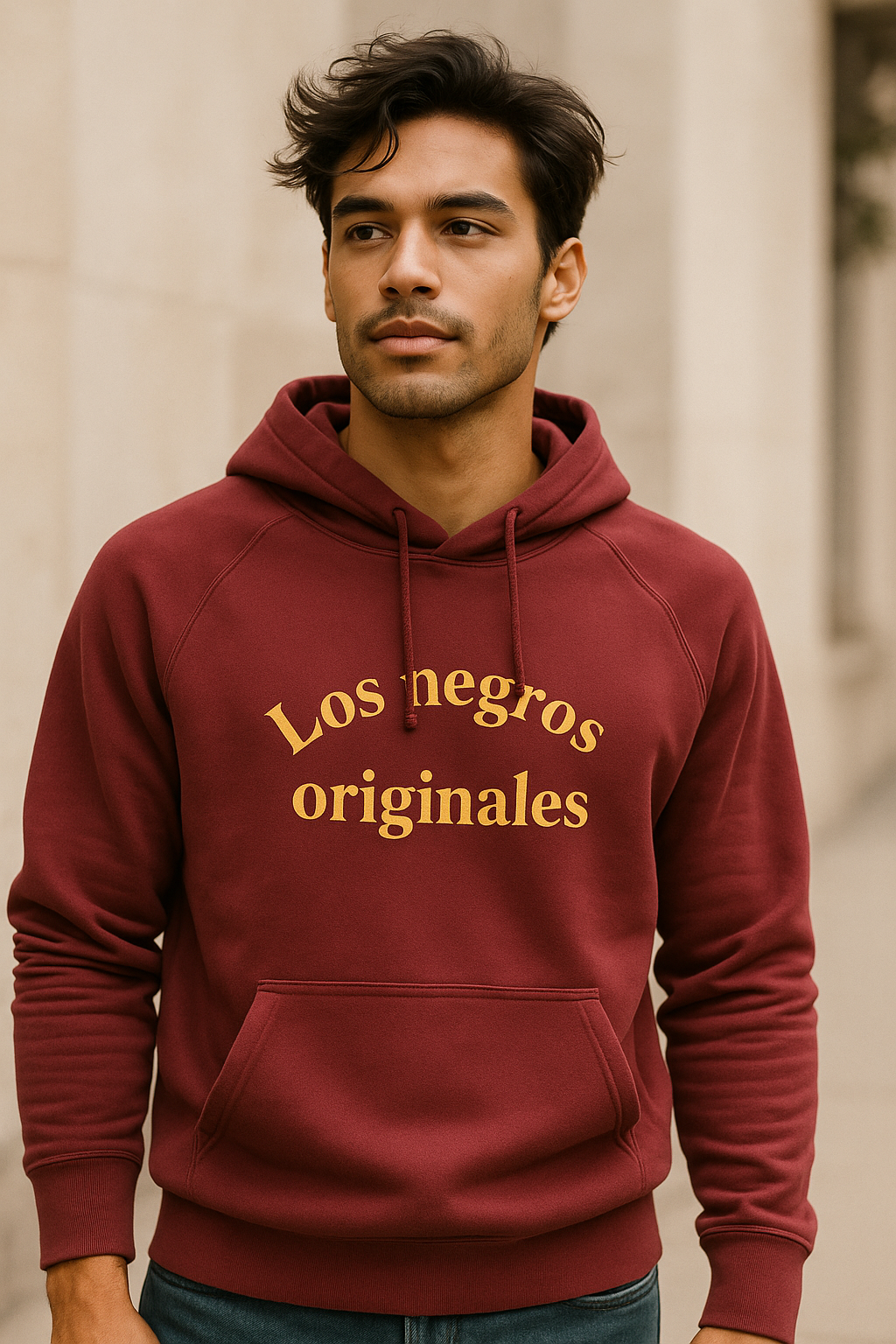 Sudadera granate unisex con capucha - Los negros originales