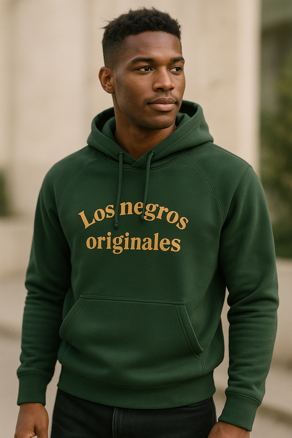 Sudadera verde unisex con capucha - Los negros originales
