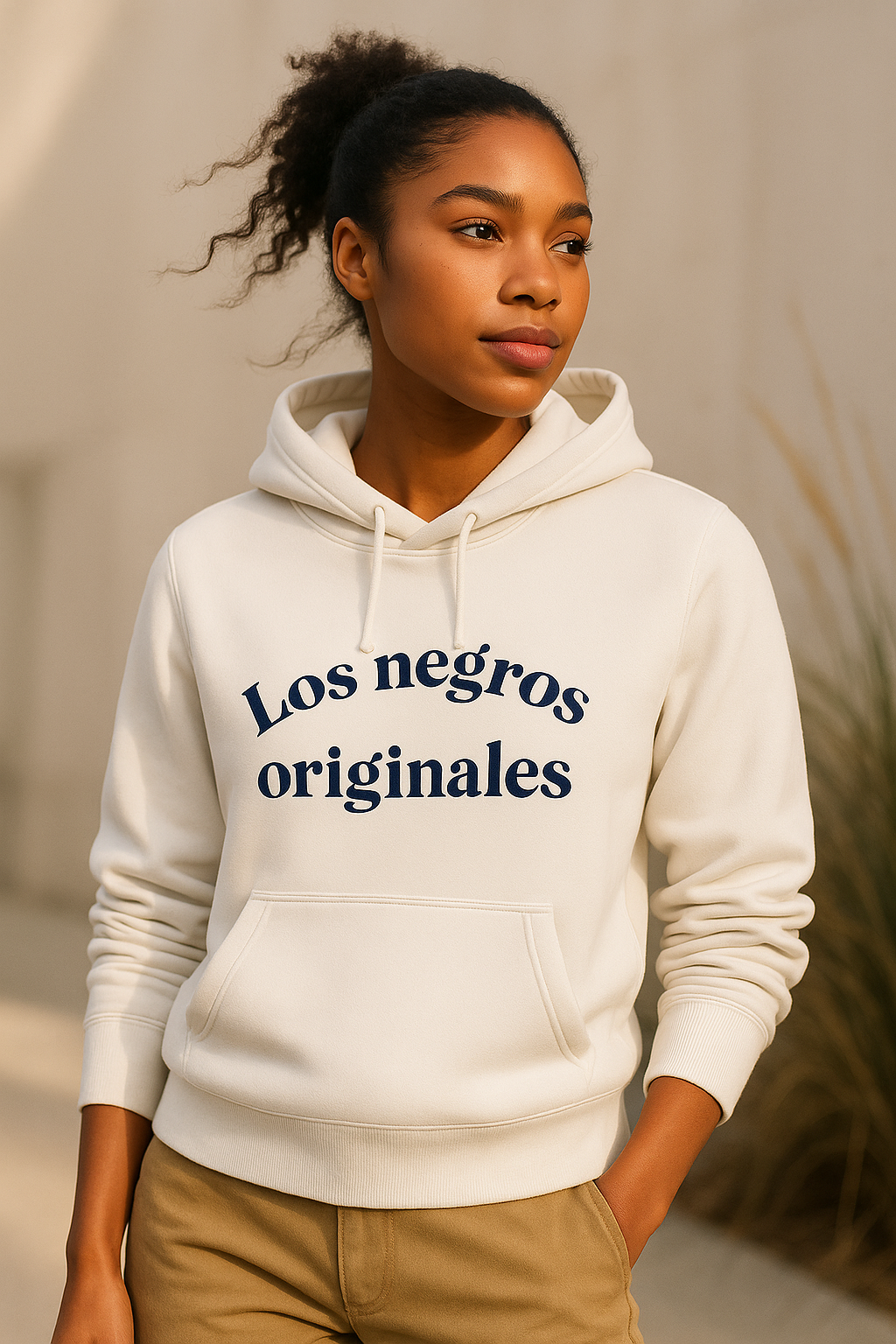 Sudadera blanca unisex con capucha - Los negros originales