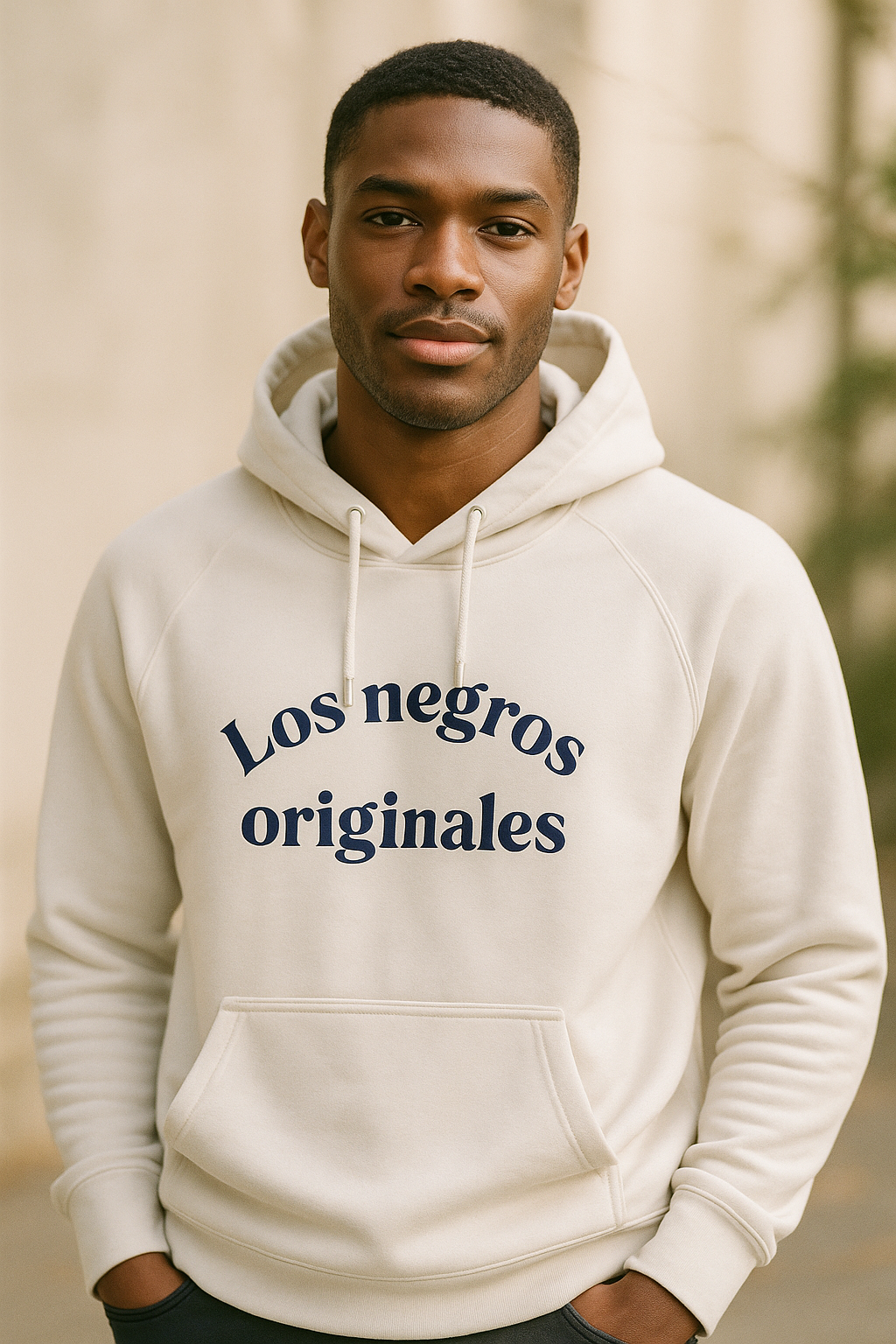 Sudadera blanca unisex con capucha - Los negros originales