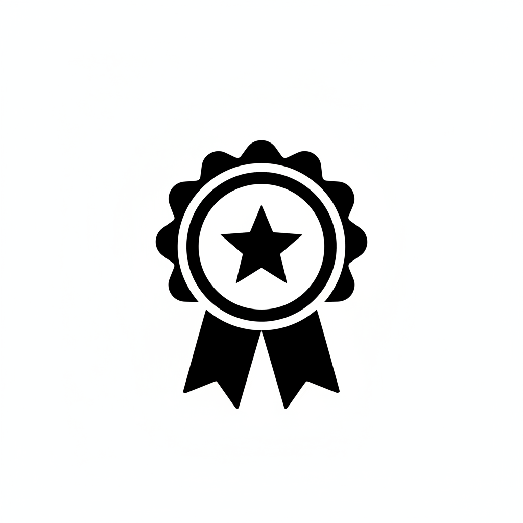 crea un icono de una Medalla con cinta (rosette) + estrella en blanco y negro